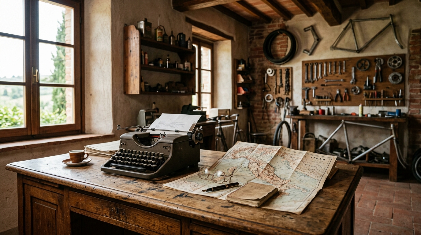 Tavolo di lavoro dell'autore con macchina da scrivere